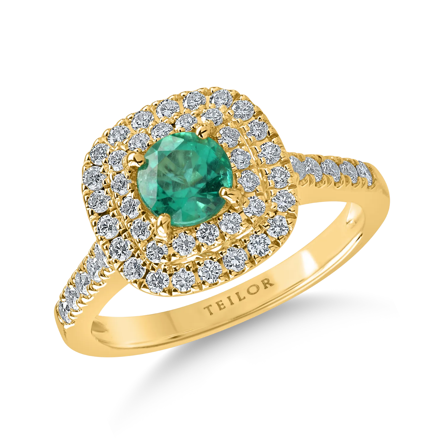 Inel din aur galben cu smarald de 0.62 si diamante 0.54ct