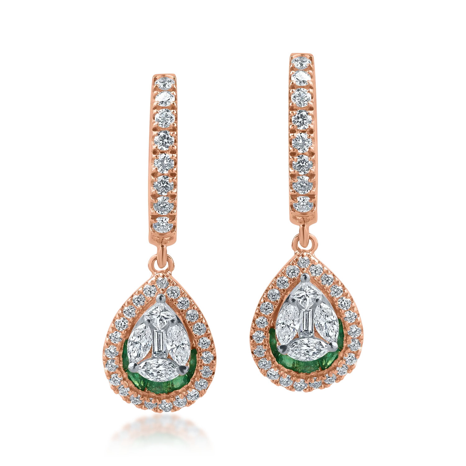 Teilor Cercei din aur roz cu diamante de 1.05ct si smaralde de 0.5ct
