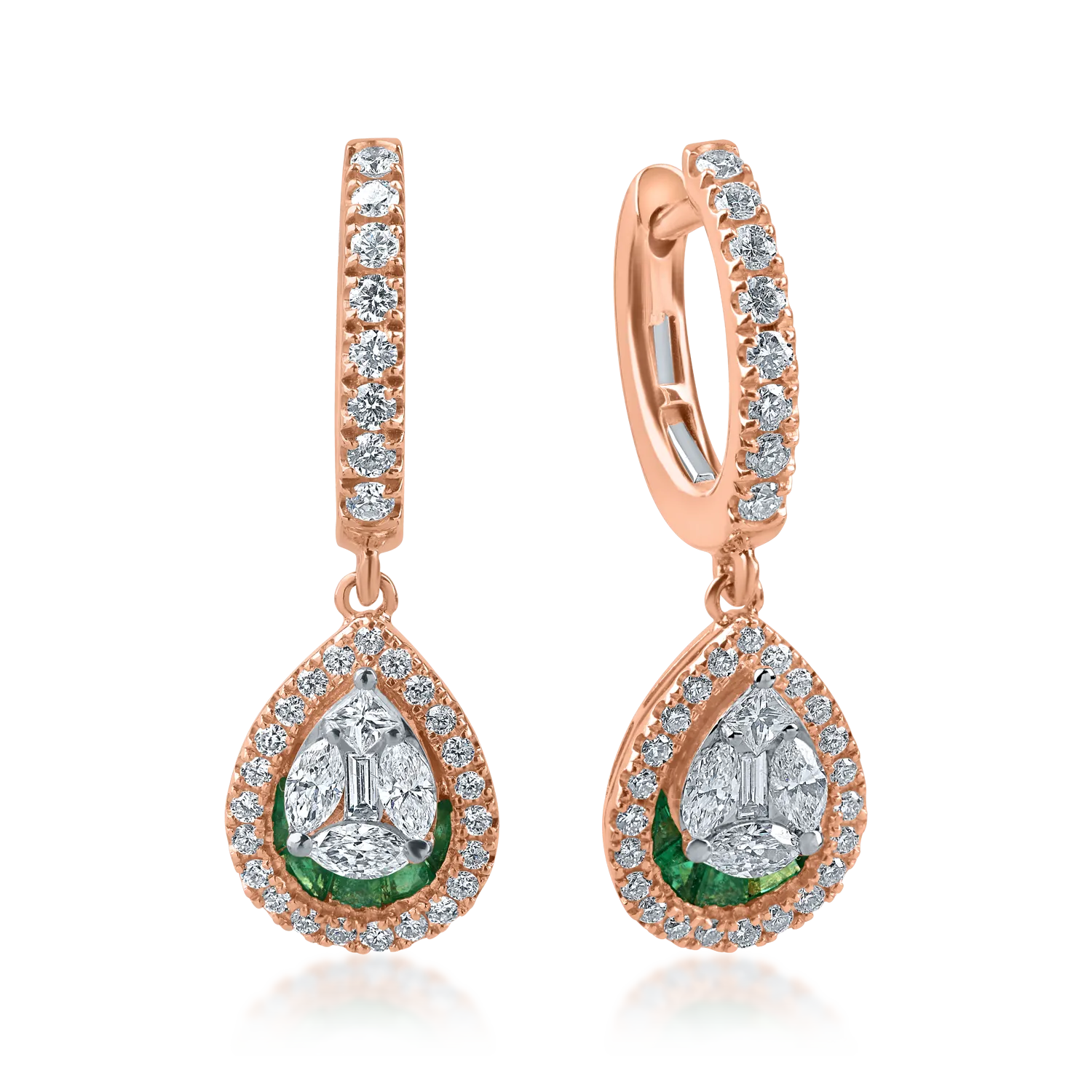 Teilor Cercei din aur roz cu diamante de 1.05ct si smaralde de 0.5ct