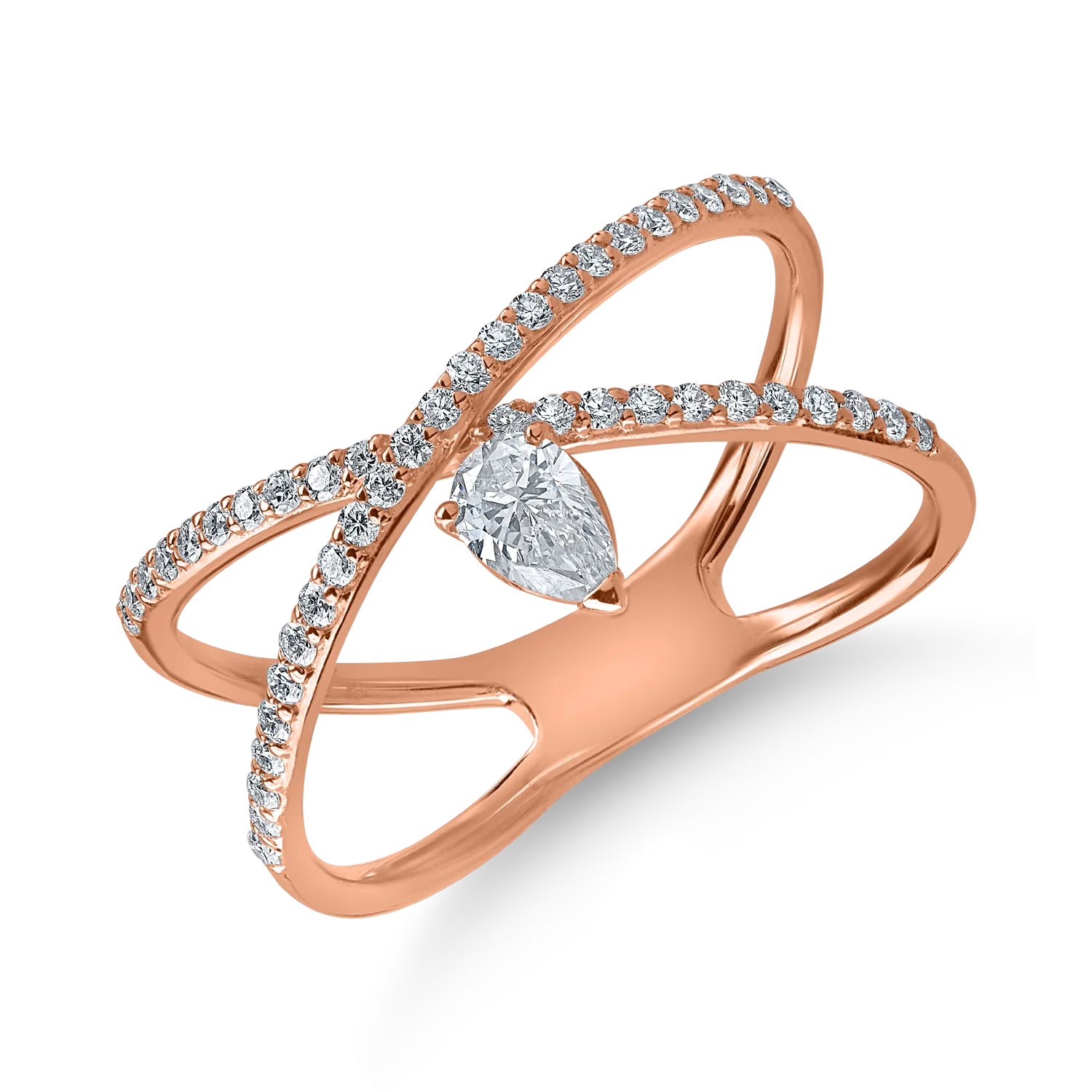 Teilor Inel din aur roz cu diamante pear si rotunde de 0.51ct