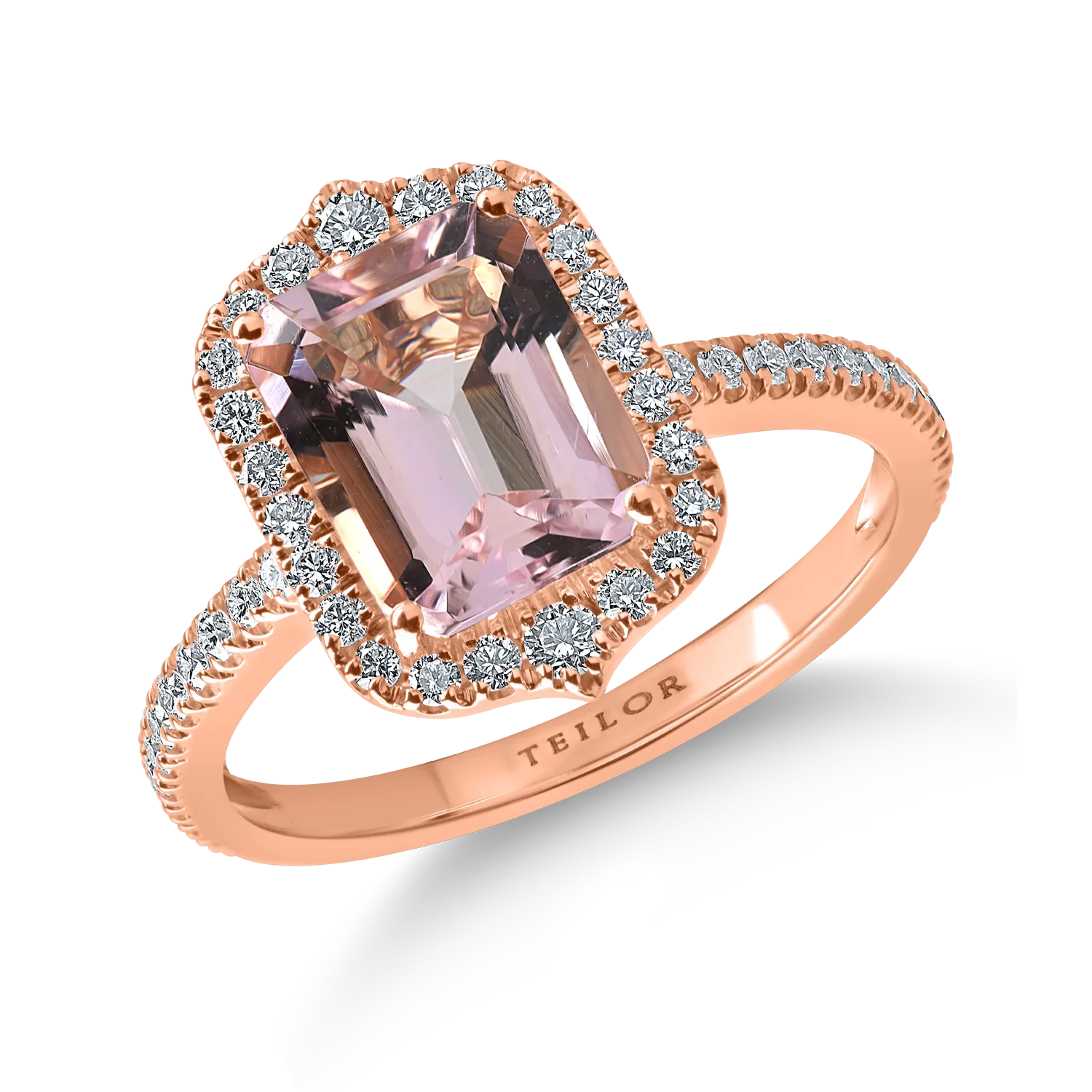Teilor Inel din aur roz cu morganit octogonal de 1.97ct si diamante de 0.5ct