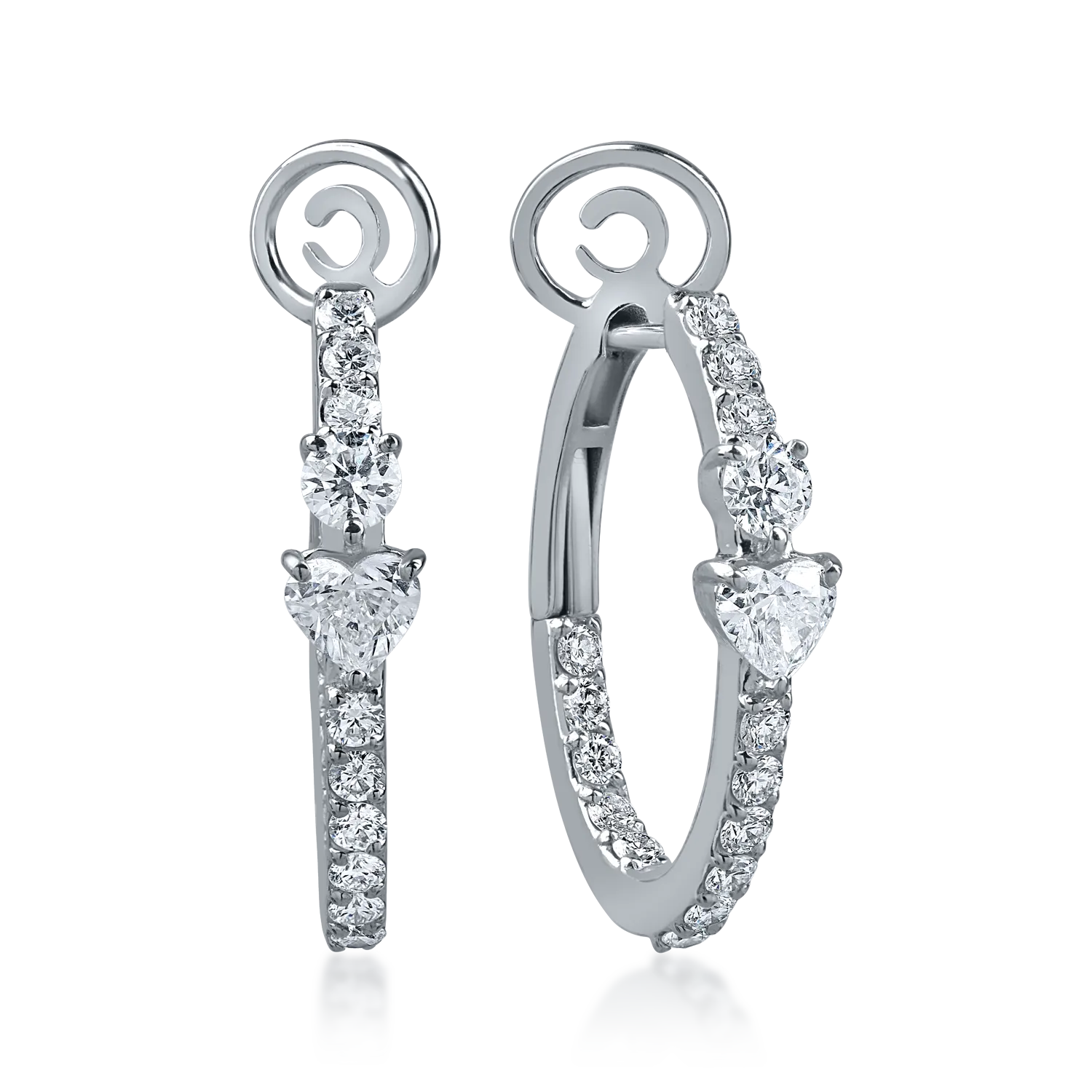 Cercei din aur alb cu diamante heart si rotunde de 1.4ct