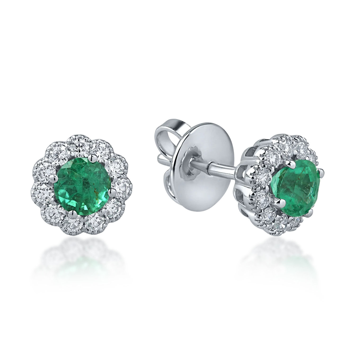 White gold earrings with 0.58ct emeralds and 0.28ct diamonds