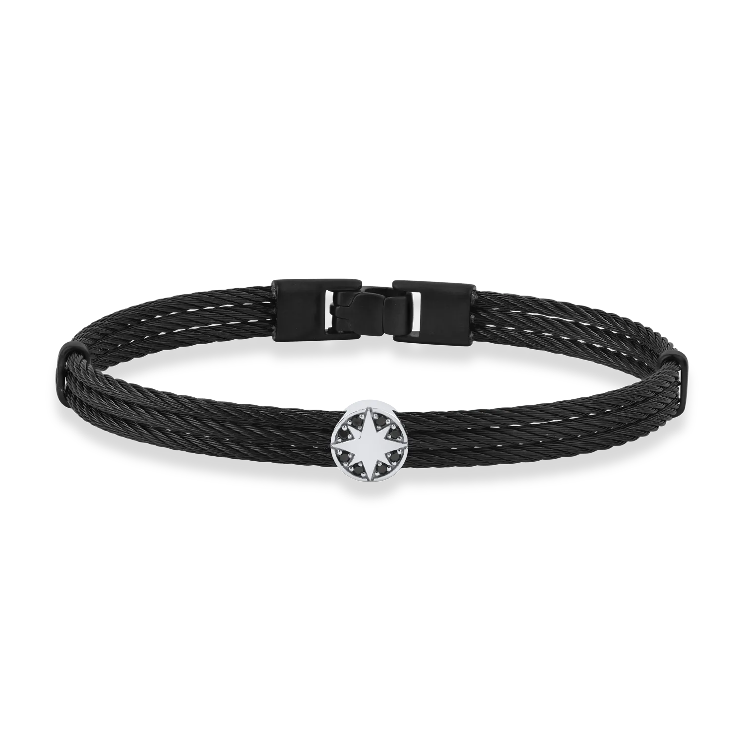 White gold and steel bracelet with 0.06ct black diamonds