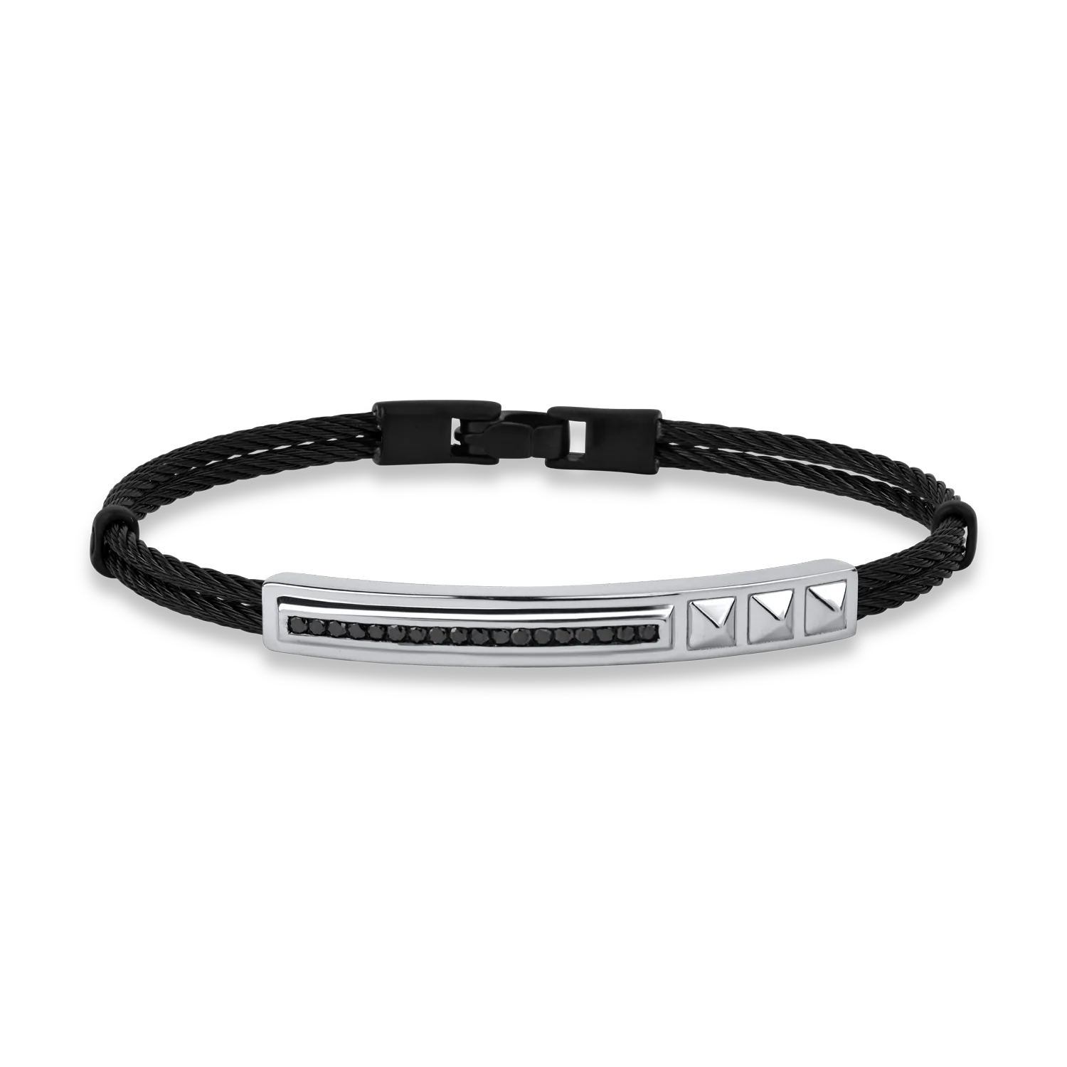 White gold and steel bracelet with 0.3ct black diamonds