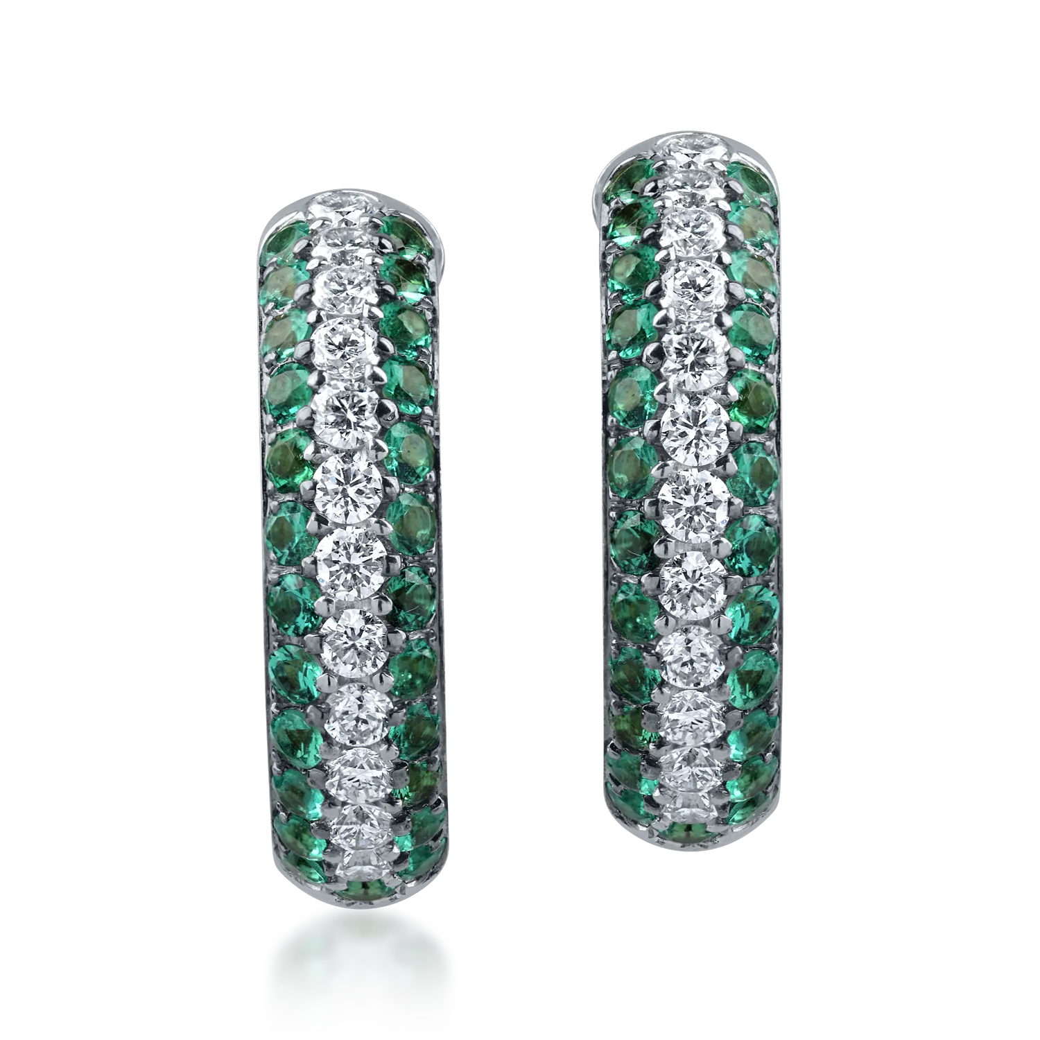 White gold earrings with 1.31ct diamonds and emeralds