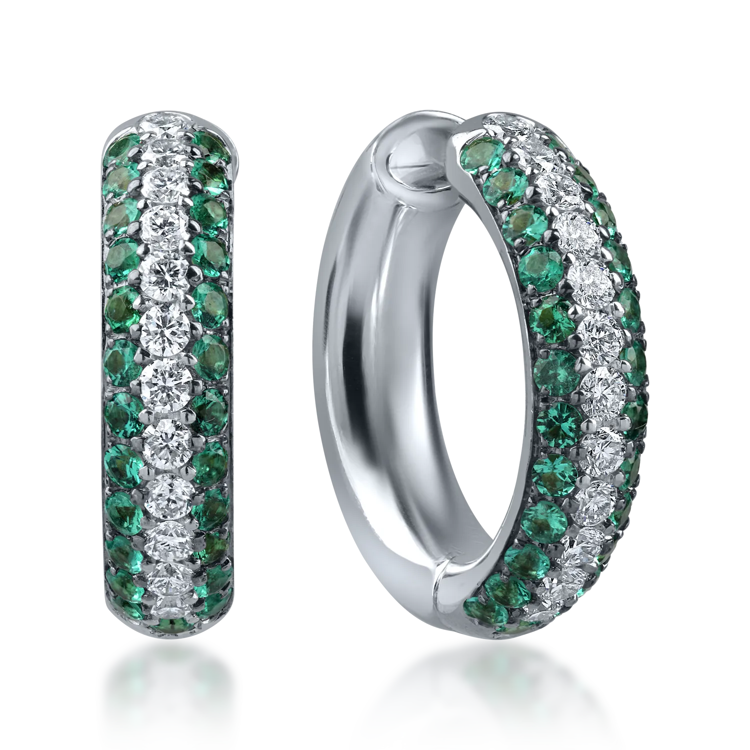 White gold earrings with 1.31ct diamonds and emeralds