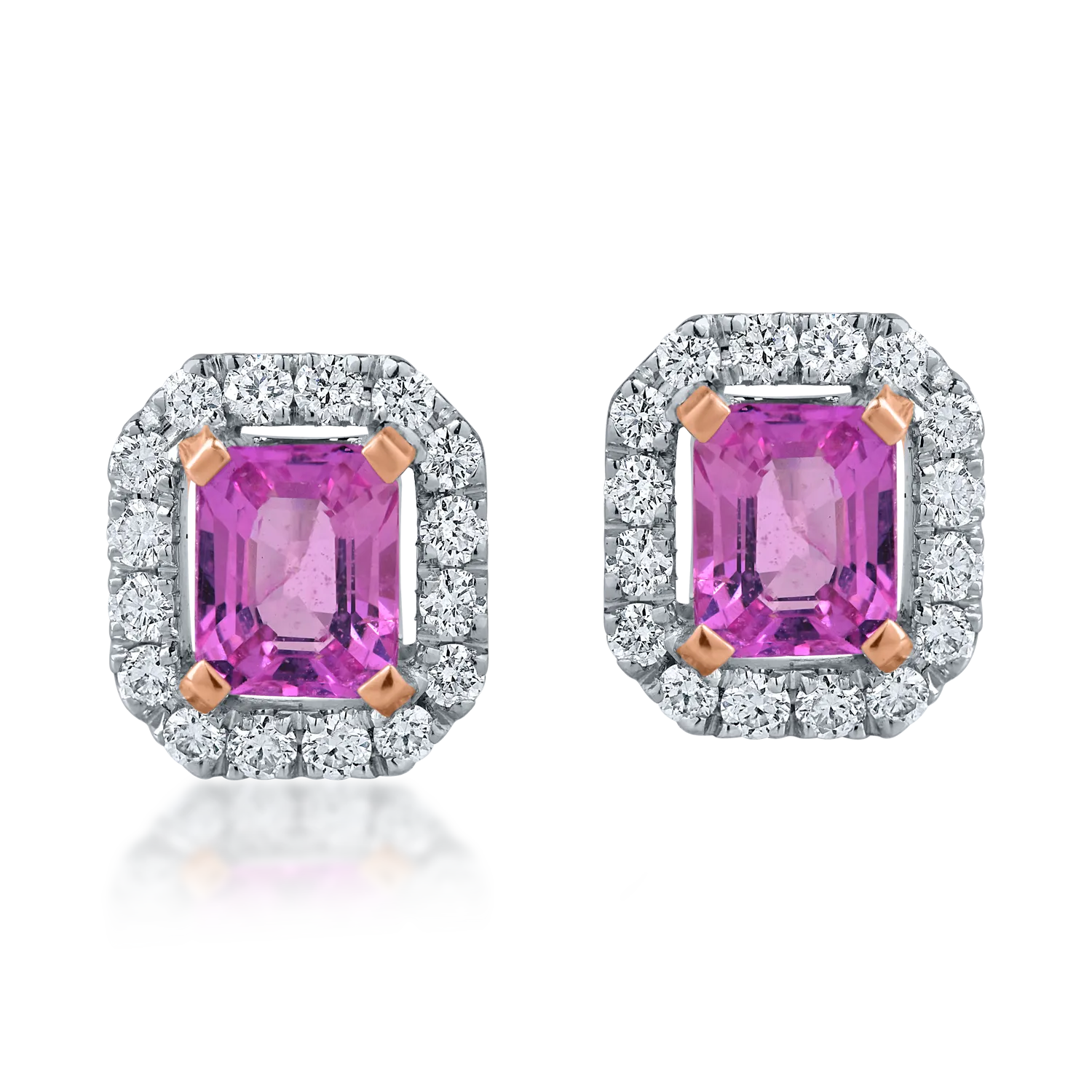 White-rose gold earrings with 1.1ct pink sapphires and 0.3ct diamonds