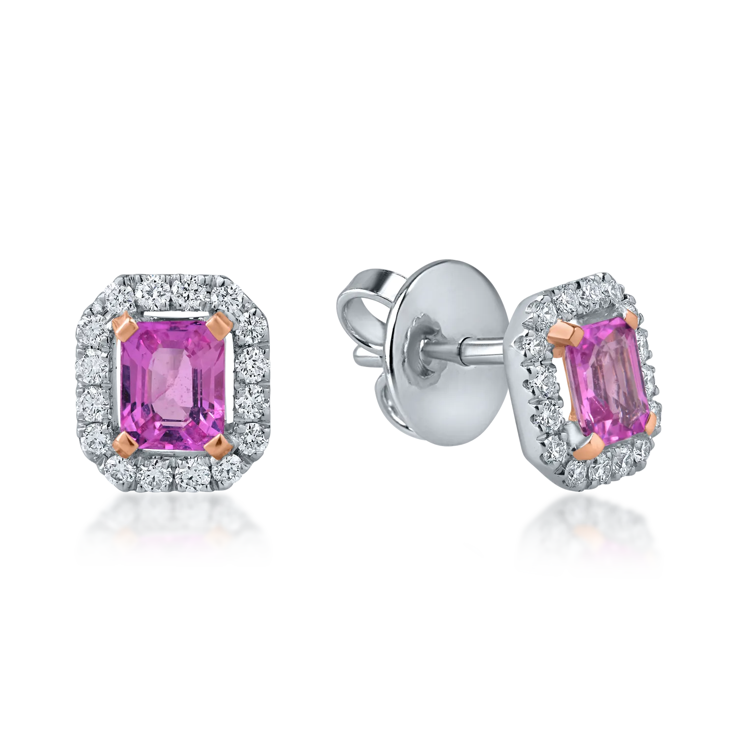 White-rose gold earrings with 1.1ct pink sapphires and 0.3ct diamonds