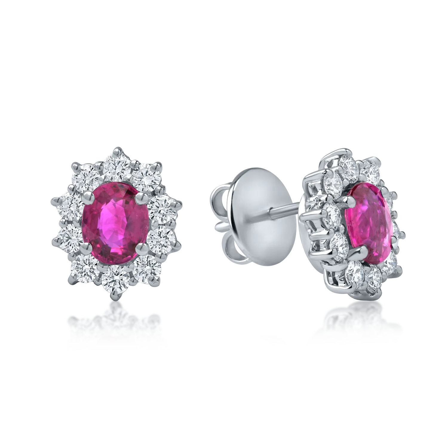 Teilor Cercei din aur alb cu rubine ovale de 1.37ct si diamante de 0.65ct