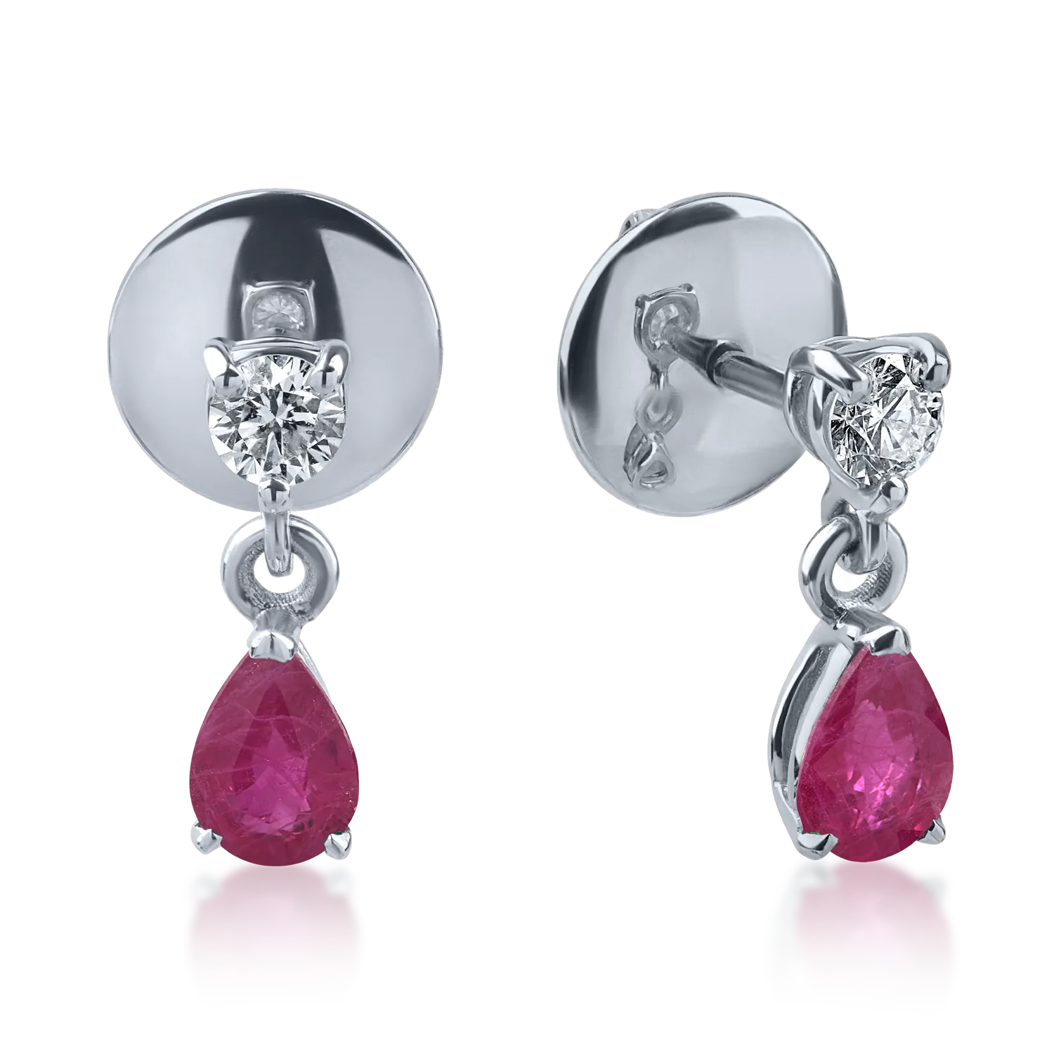 Cercei din aur alb cu rubine pear de 0.8ct si diamante de 0.2ct