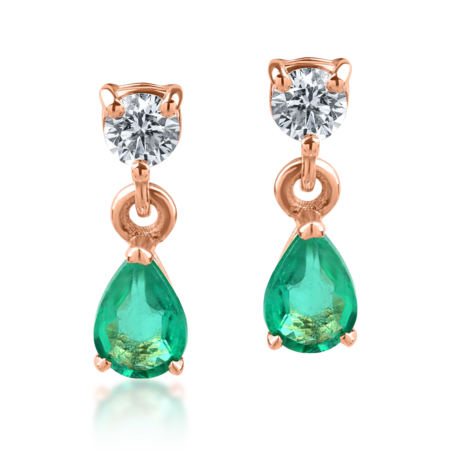 Teilor Cercei din aur roz cu smaralde pear de 0.5ct si diamante de 0.2ct