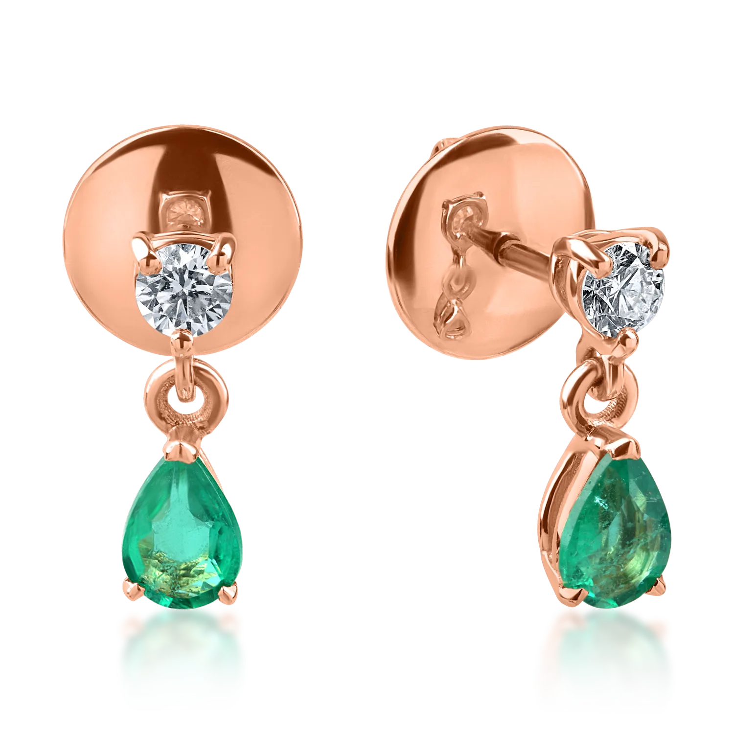 Teilor Cercei din aur roz cu smaralde pear de 0.5ct si diamante de 0.2ct