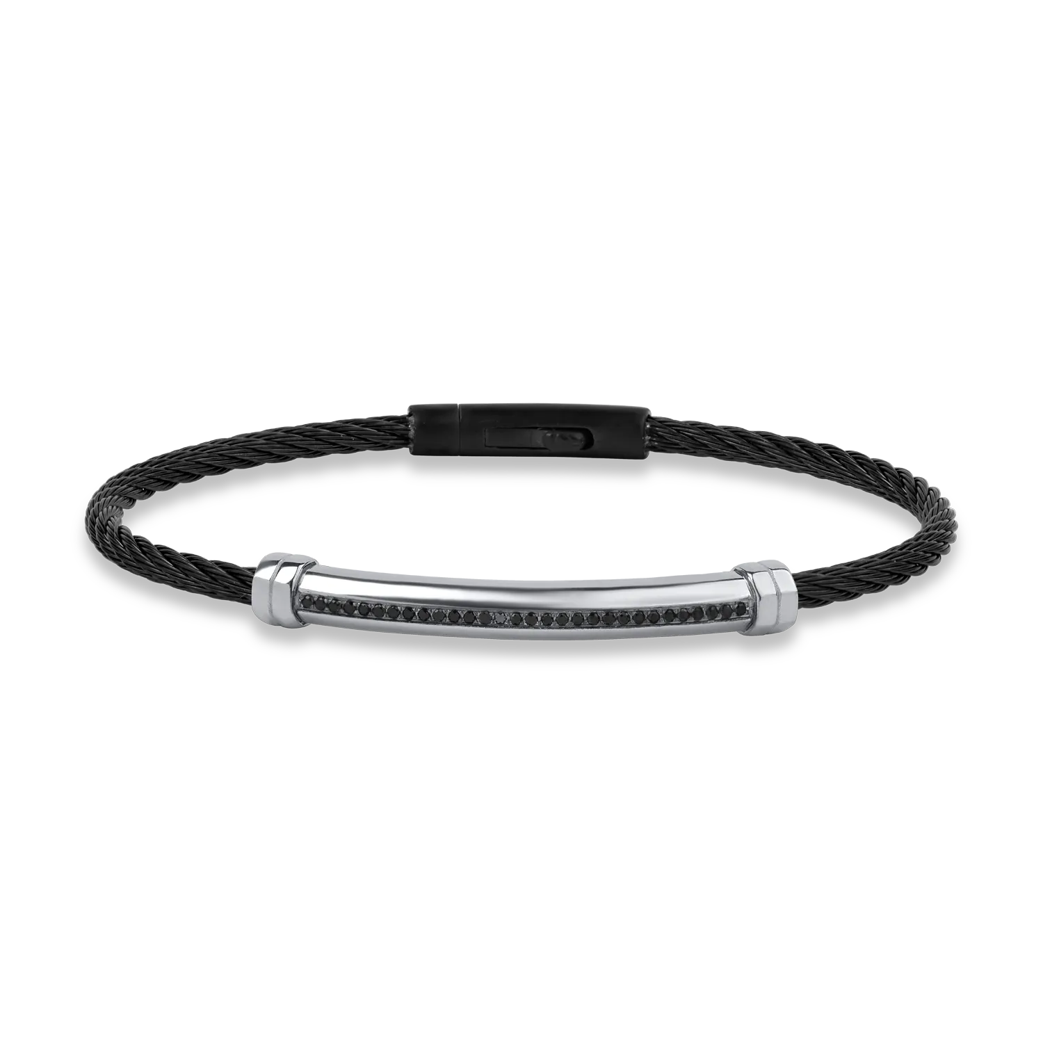 White gold and steel bracelet with 0.1ct black diamonds