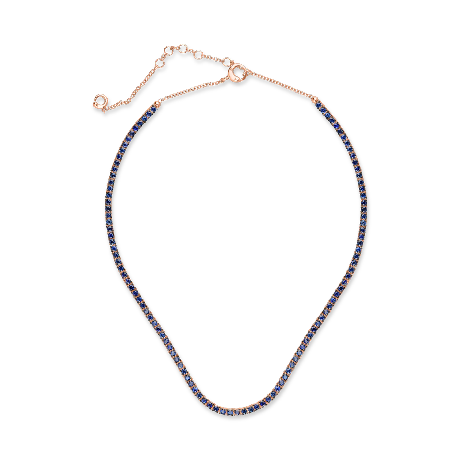 Rose gold tennis necklace with 5.64ct sapphires