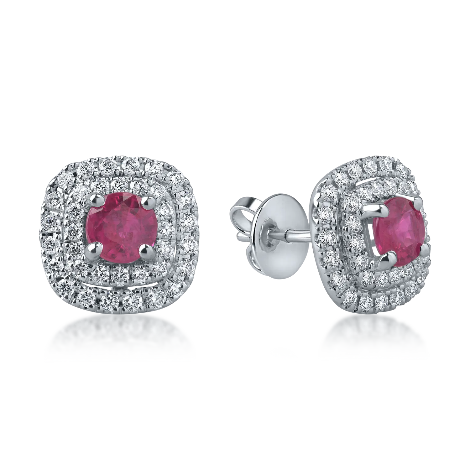 White gold earrings with 1.2ct rubies and 0.67ct diamonds