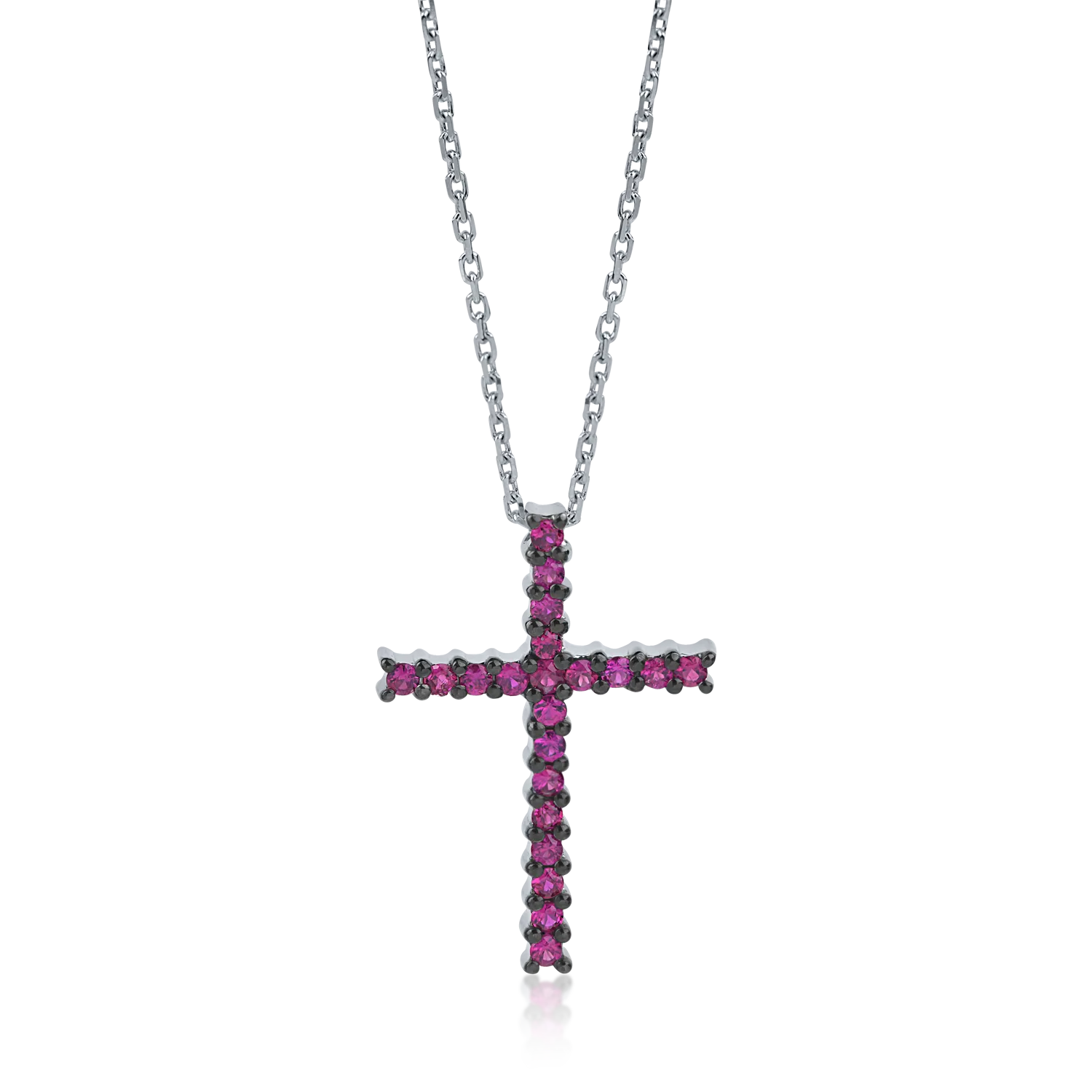 White gold cross pendant necklace with 0.42ct rubies