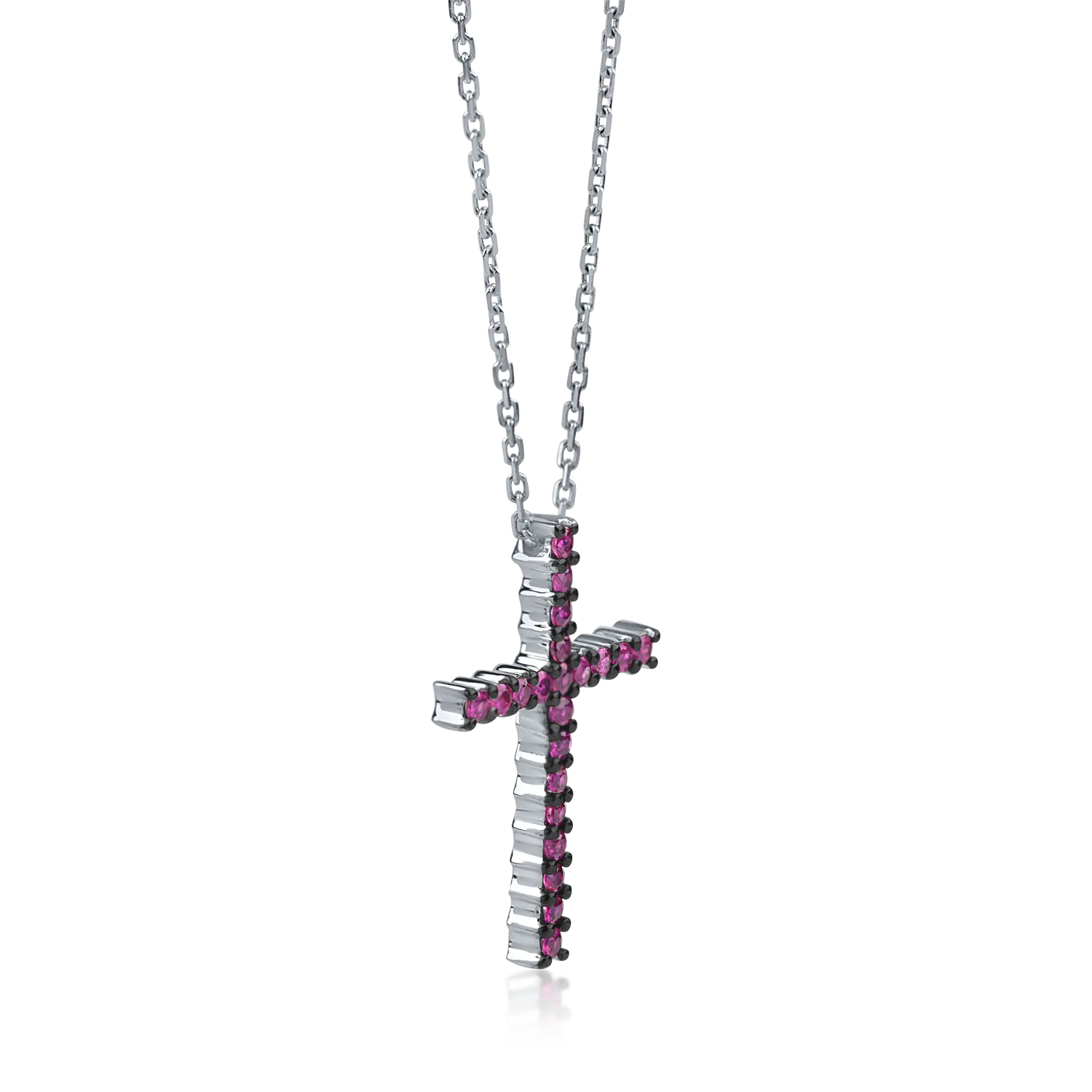 White gold cross pendant necklace with 0.42ct rubies