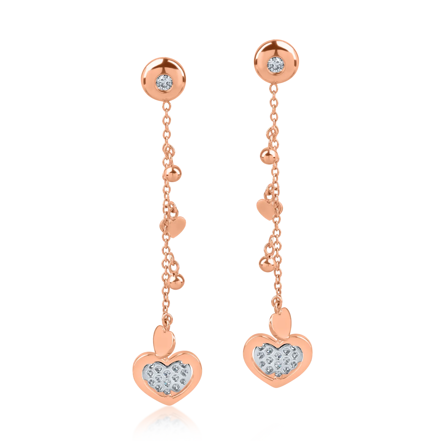 Cercei inimi din aur roz cu diamante de 0.22ct