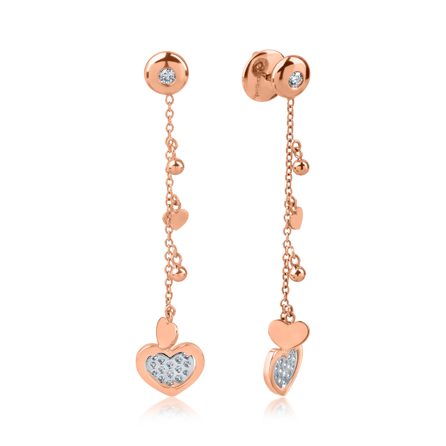 Cercei inimi din aur roz cu diamante de 0.22ct