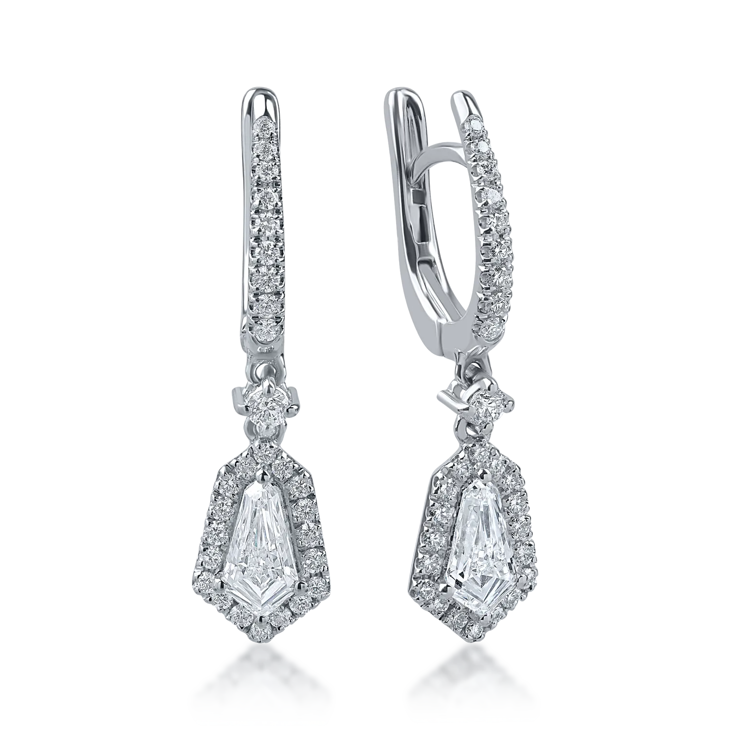 Teilor Cercei din aur alb cu diamante kite si round de 1.26ct