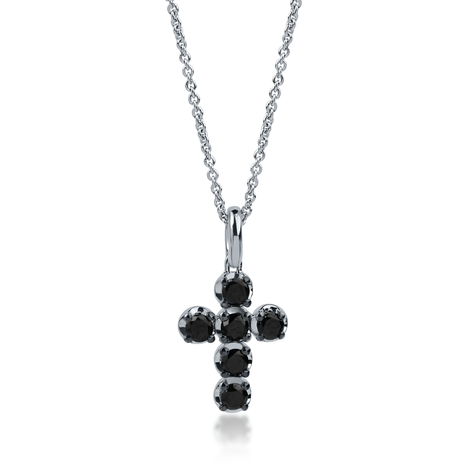 Teilor Lant cu pandantiv cruce din aur alb cu diamante negre de 0.57ct