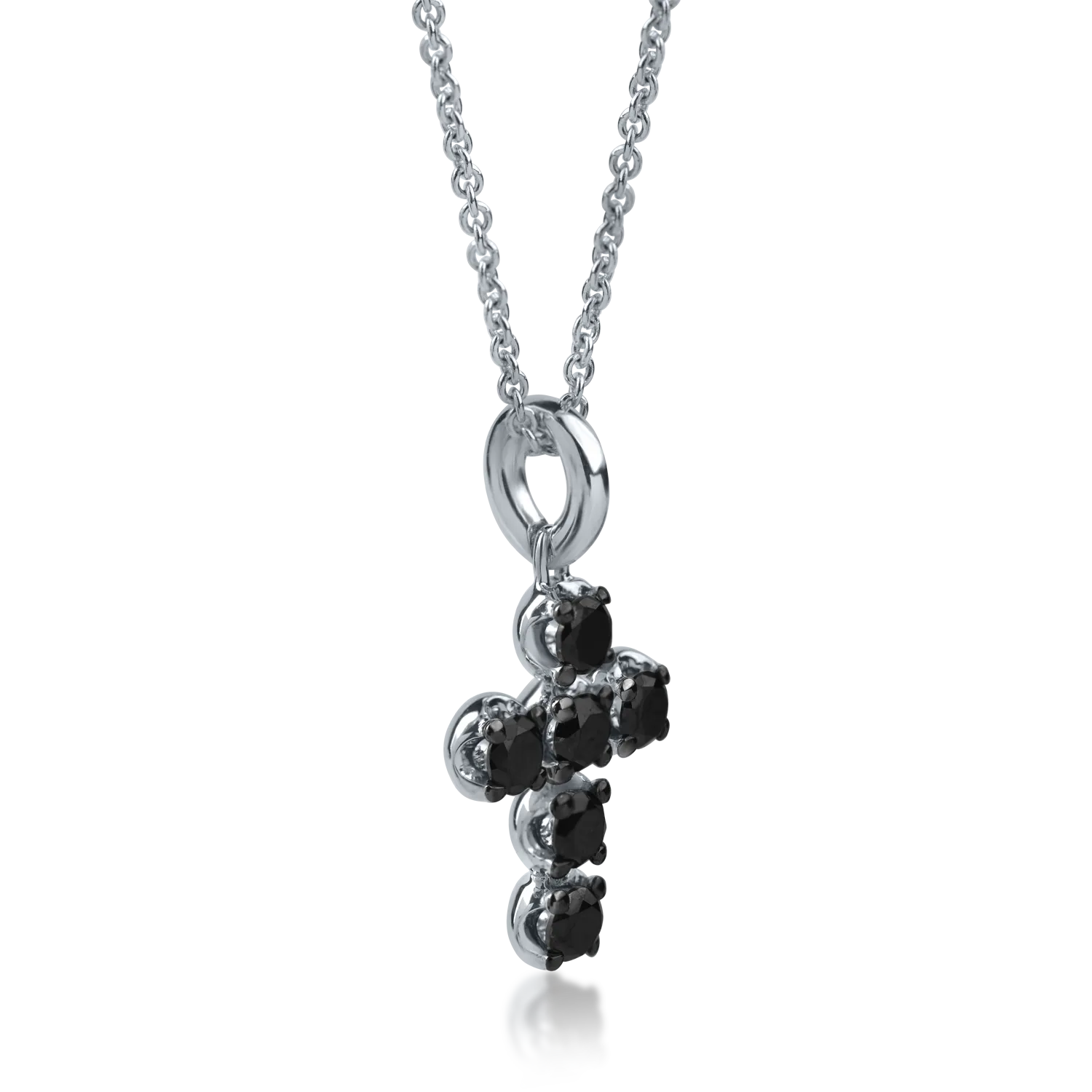 Naszyjnik w kształcie krzyża z białego złota z czarnymi diamentami o masie 0.57ct