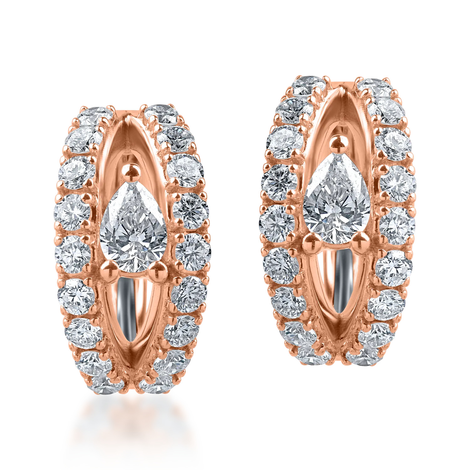 Teilor Cercei din aur roz cu diamante pear si rotunde de 1.07ct