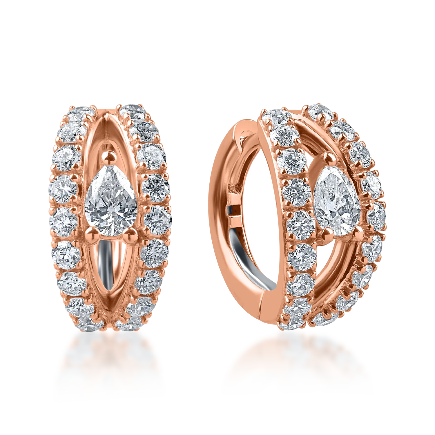 Cercei din aur roz cu diamante pear si rotunde de 1.07ct