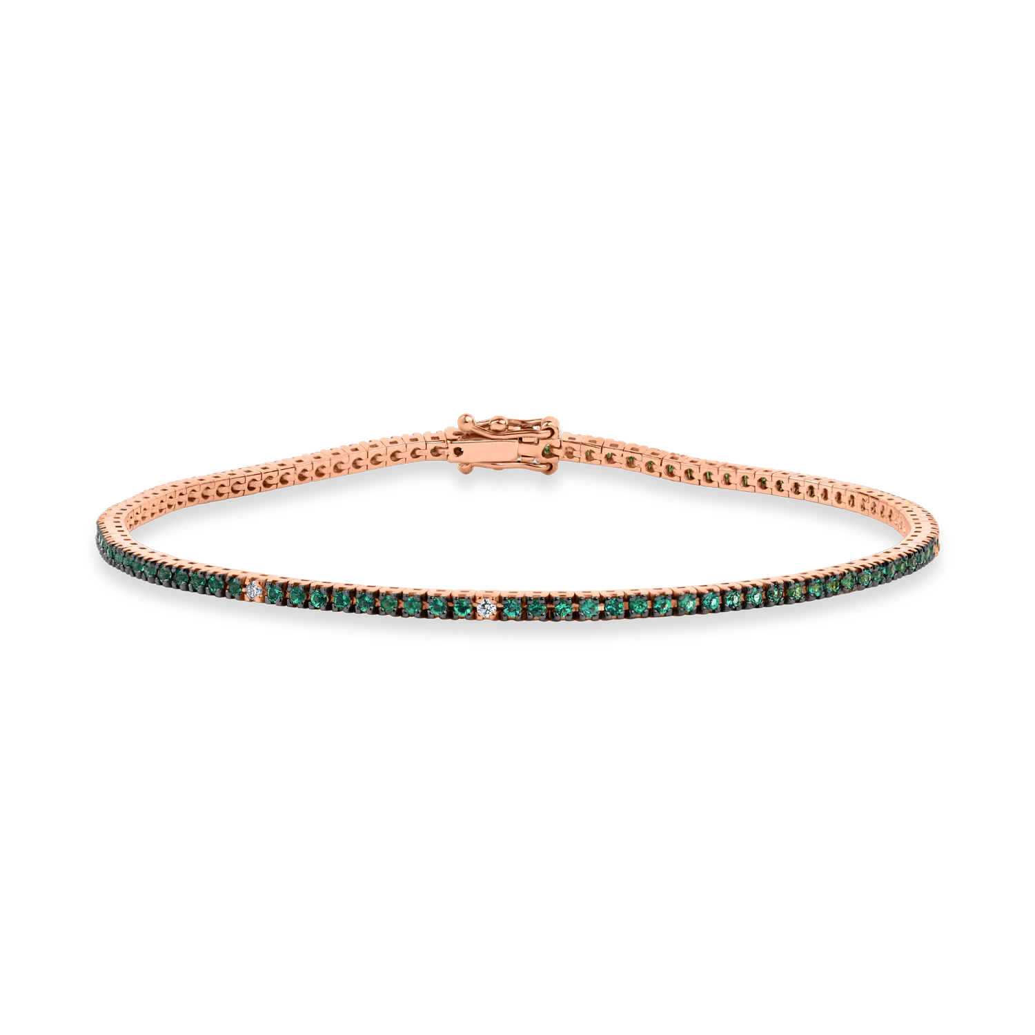 Rose gold tennis bracelet with 0.8ct diamonds and emeralds