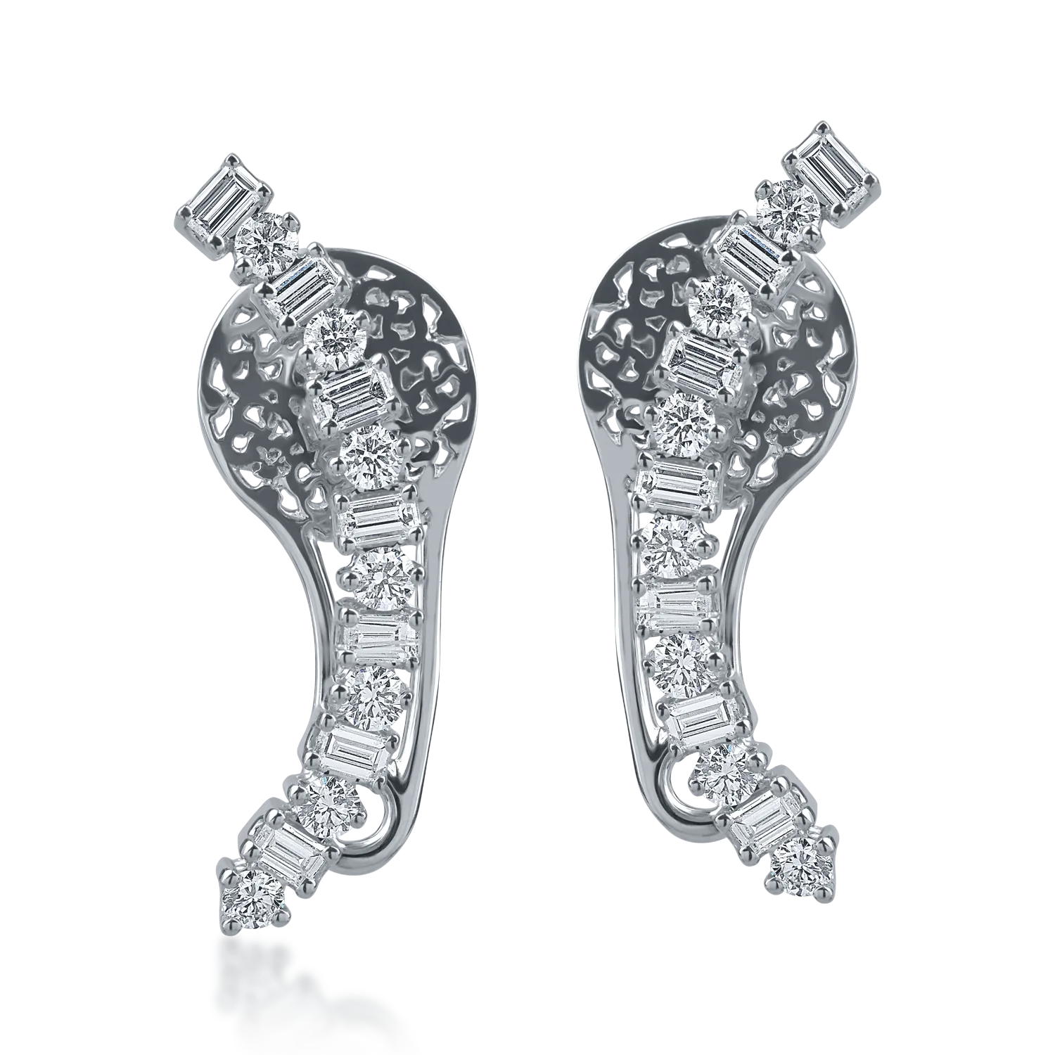 Cercei din aur alb cu diamante baguette si rotunde de 1.09ct-186261
