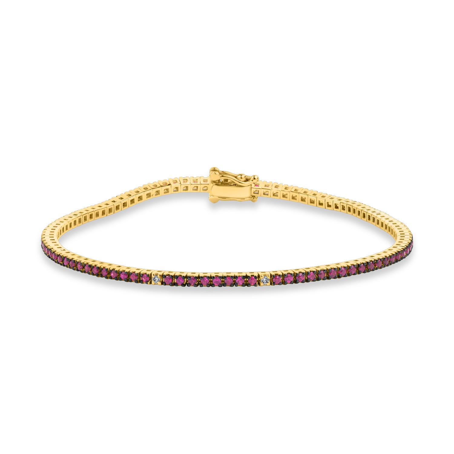 Yellow gold tennis bracelet with 1.18ct rubies and diamonds