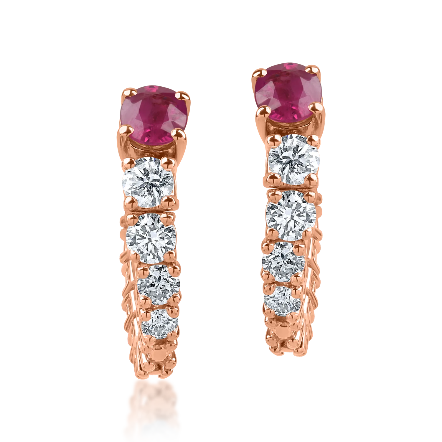 Rose gold earrings with 0.95ct rubies and 0.74ct diamonds