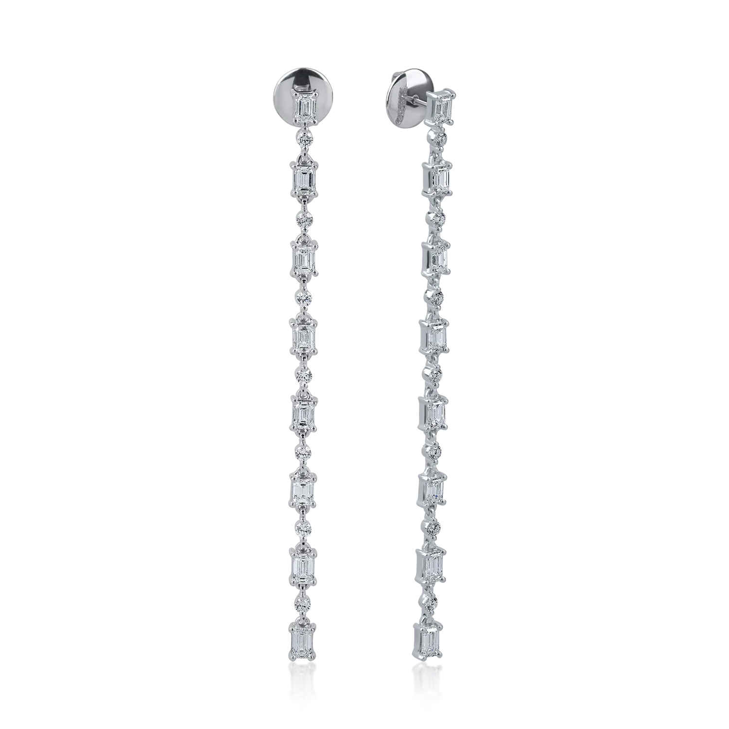 Teilor Cercei din aur alb cu diamante baguette si round de 3.59ct