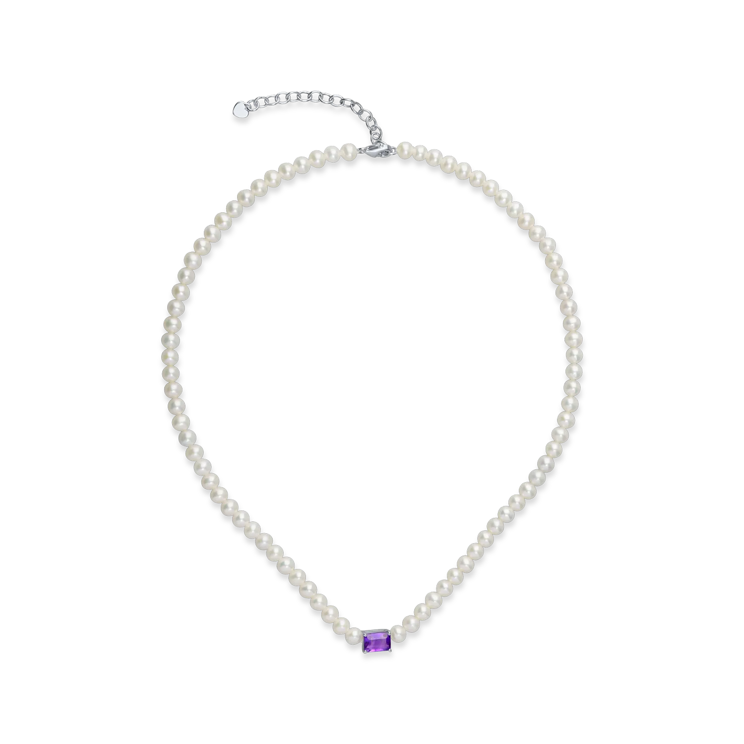 White gold necklace with 43.3ct fresh water pearls and 1.2ct amethyst