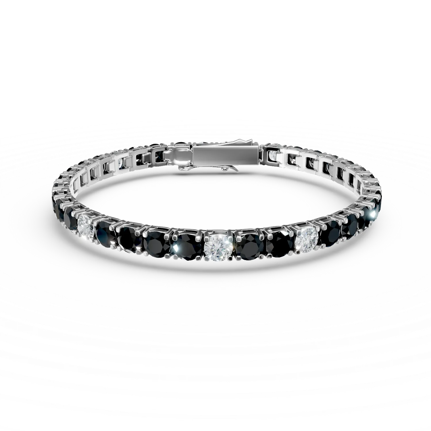 Тенис гривна от бяло злато с черни и безцветни диаманти 11.3кт-186538