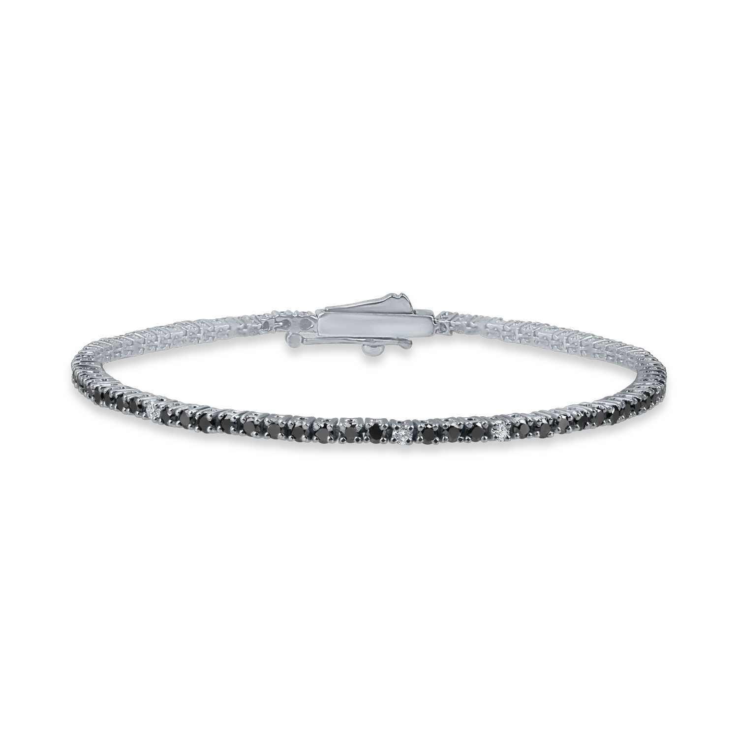 White gold tennis bracelet with 2ct black and clear diamonds