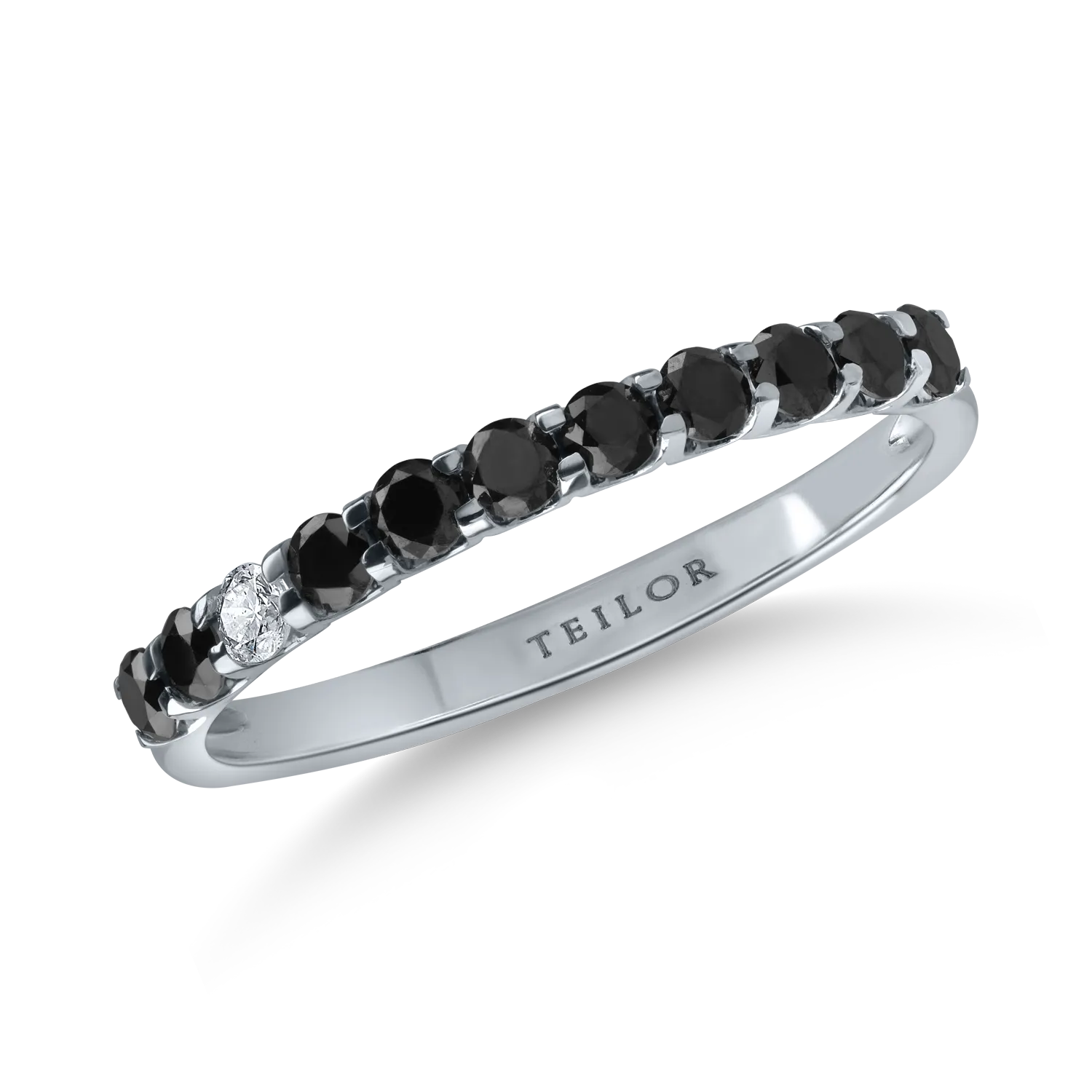 Inel semi eternity din aur alb cu diamante negre si incolore de 0.37ct