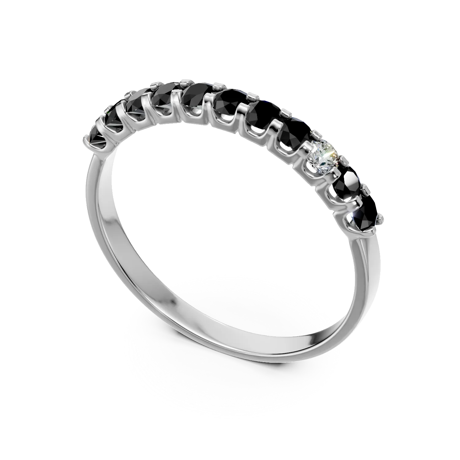Inel semi eternity din aur alb cu diamante negre si incolore de 0.37ct