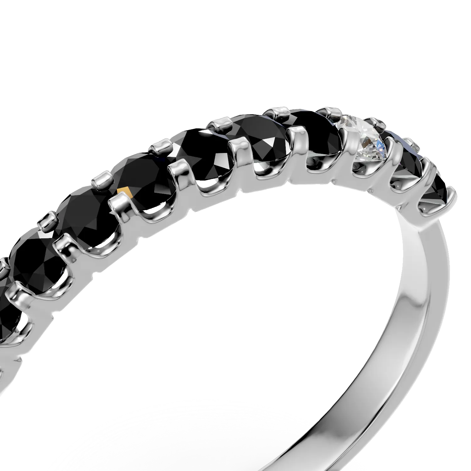 Inel semi eternity din aur alb cu diamante negre si incolore de 0.37ct