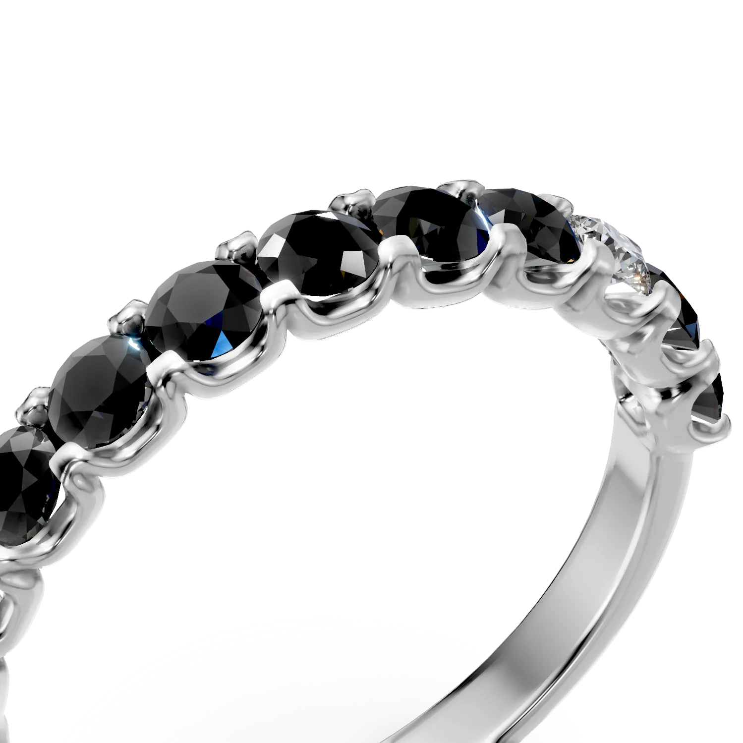 White gold half eternity ring with black and clear diamonds of 0.9ct