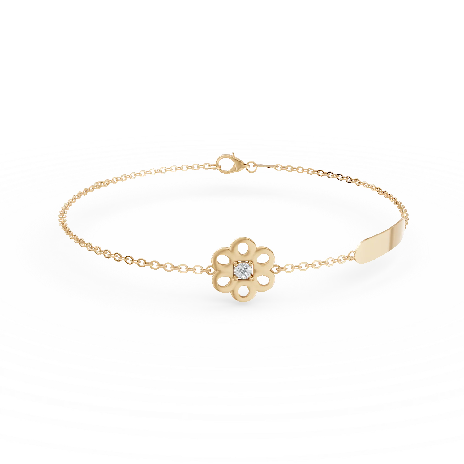 Yellow gold children's flower bracelet with 0.02ct diamond