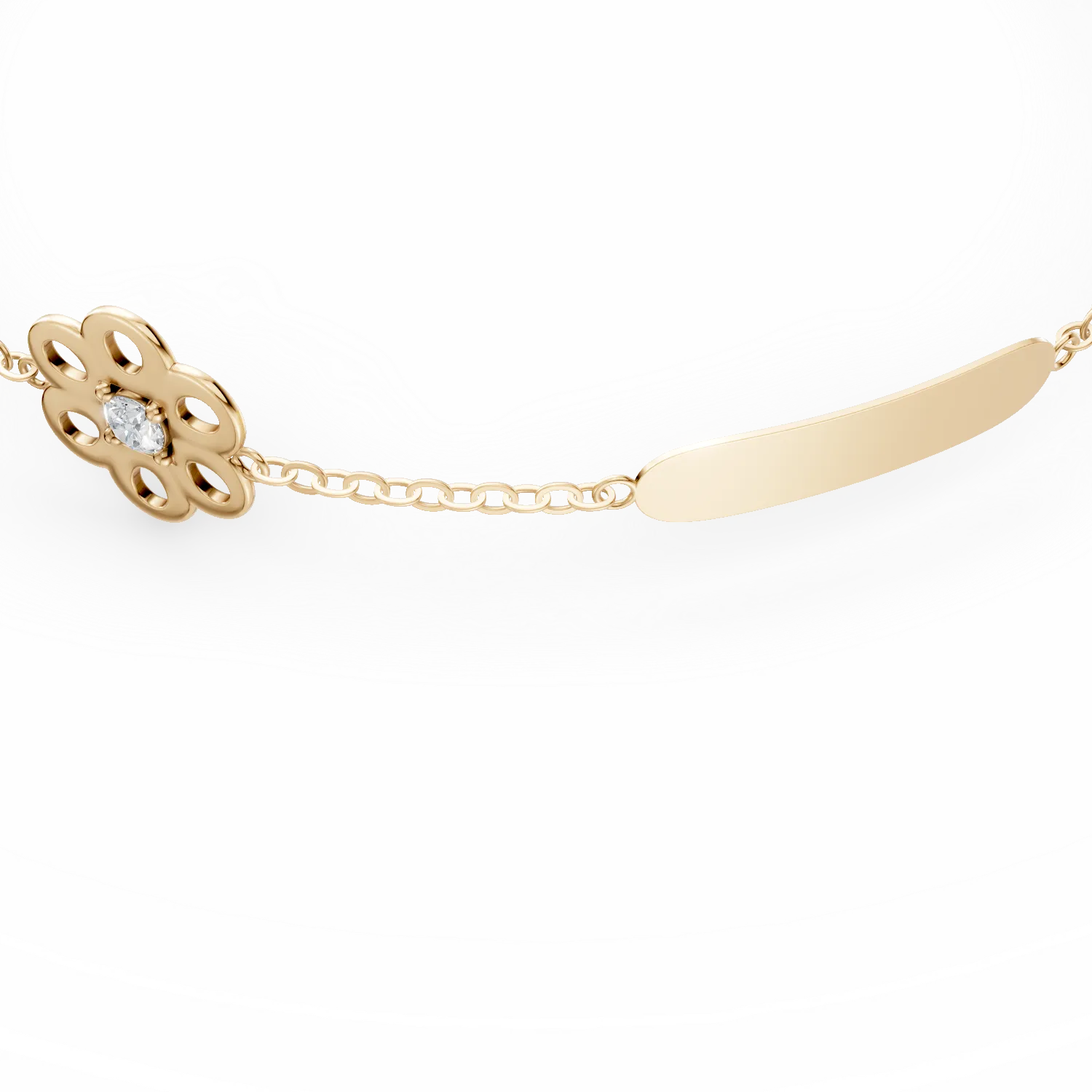 Sárga arany gyerek virág karkötő 0.02ct gyémánttal