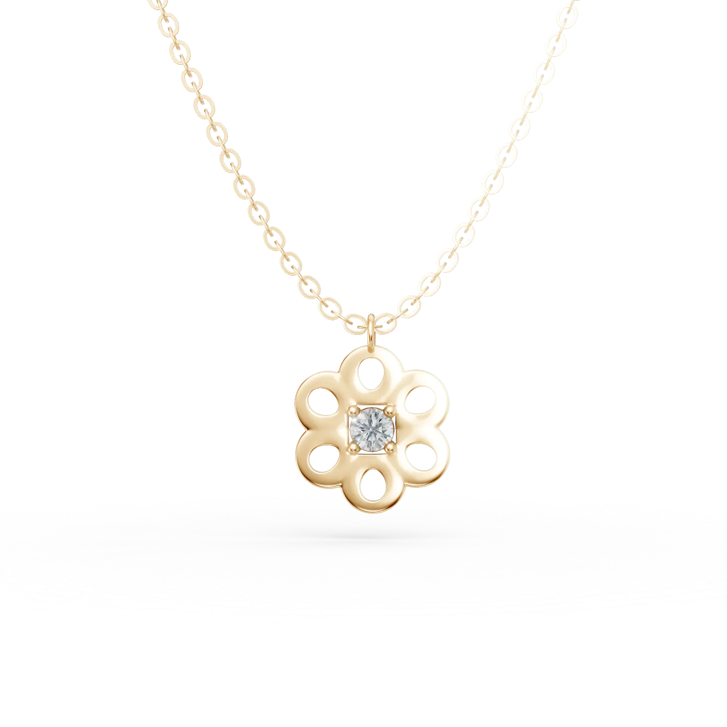 Yellow gold flower pendant necklace with 0.02ct diamond