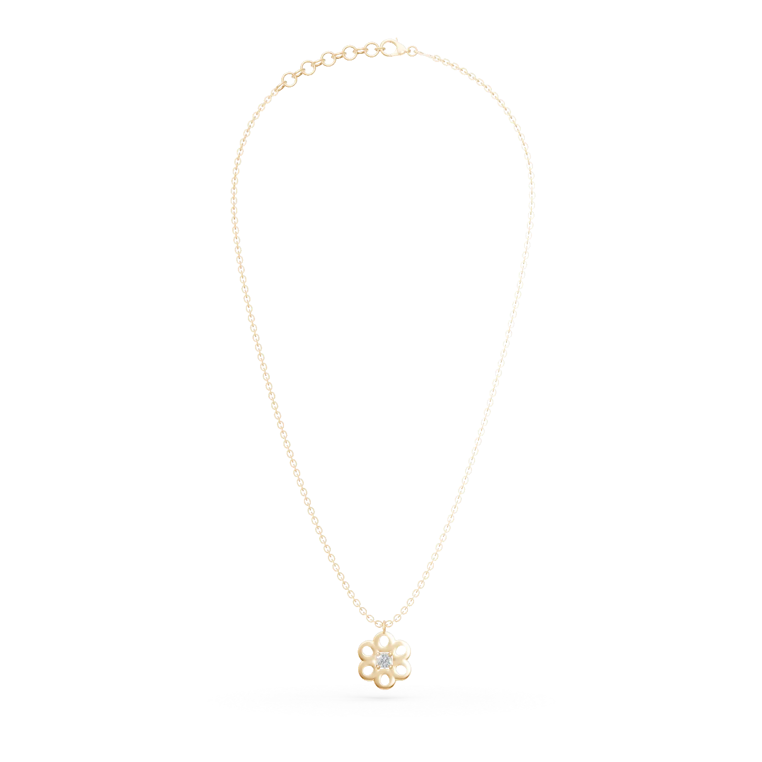 Yellow gold flower pendant necklace with 0.02ct diamond