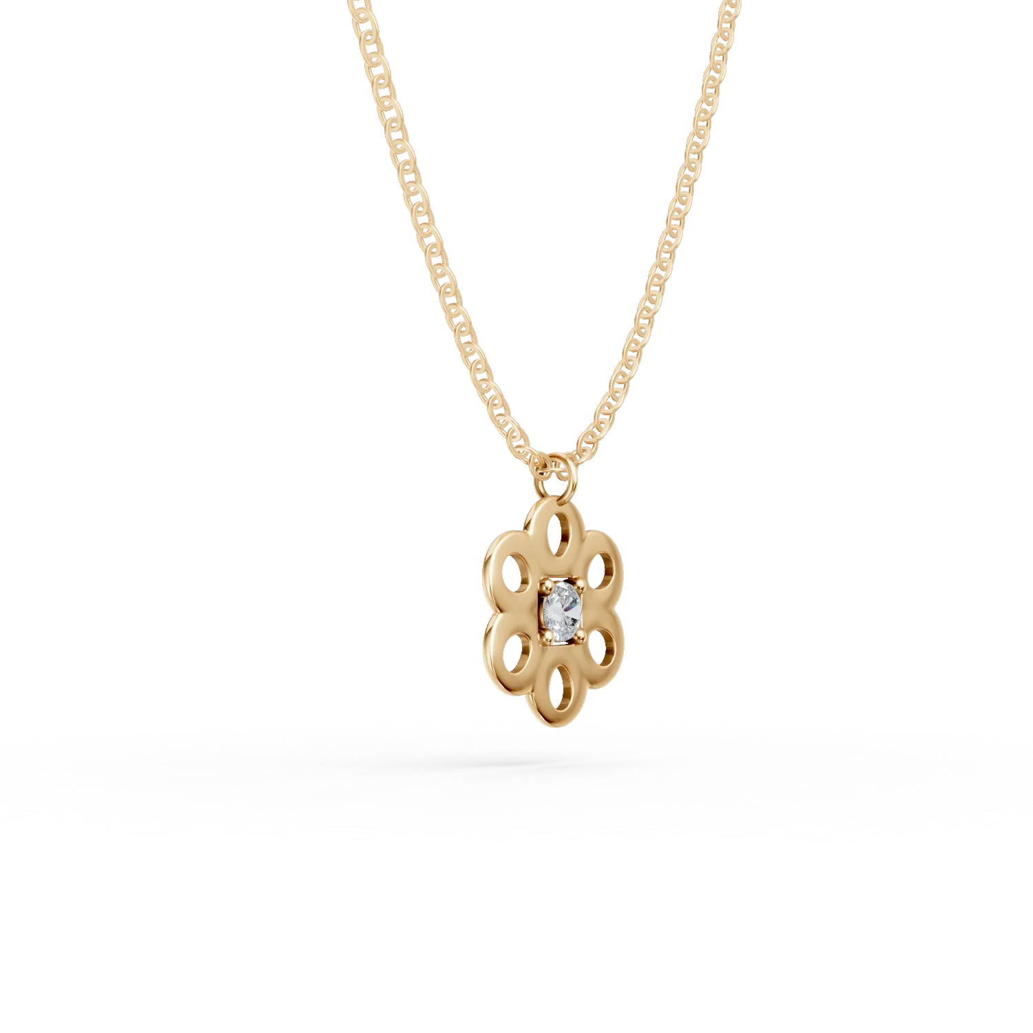 Yellow gold flower pendant necklace with 0.02ct diamond