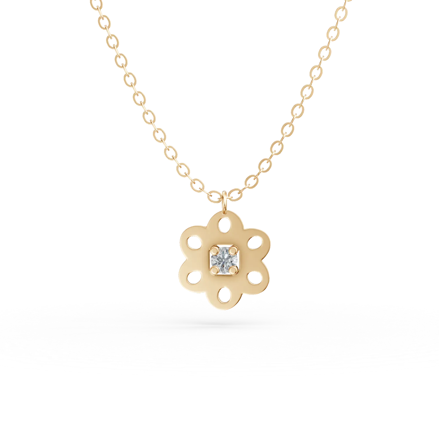 Lant cu pandantiv floare din aur galben cu diamant de 0.02ct