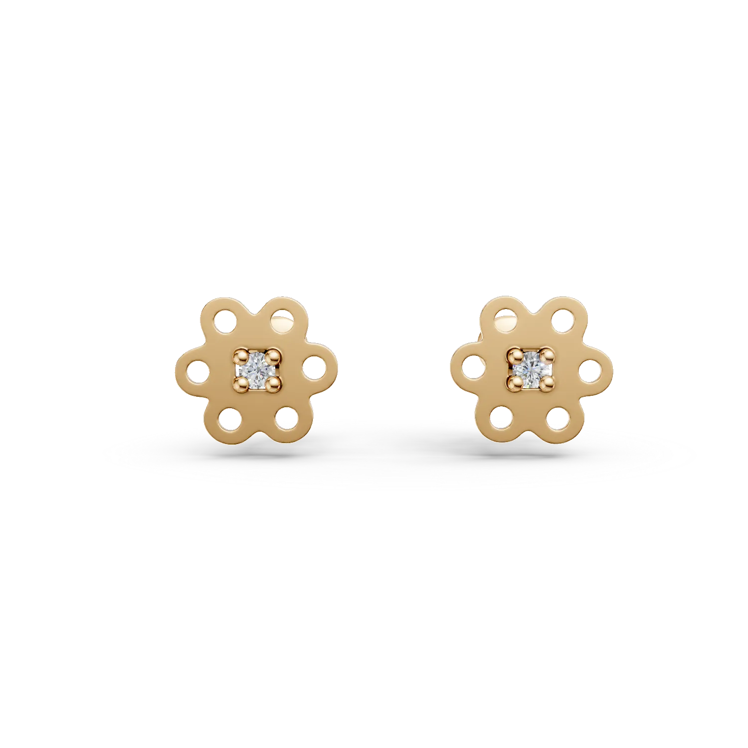 Cercei floare din aur galben cu diamante de 0.04ct pentru copii-186831