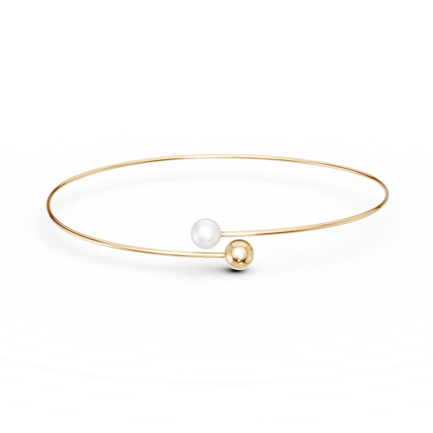 Żółta złota otwarta bransoletka z perłą słodkowodną