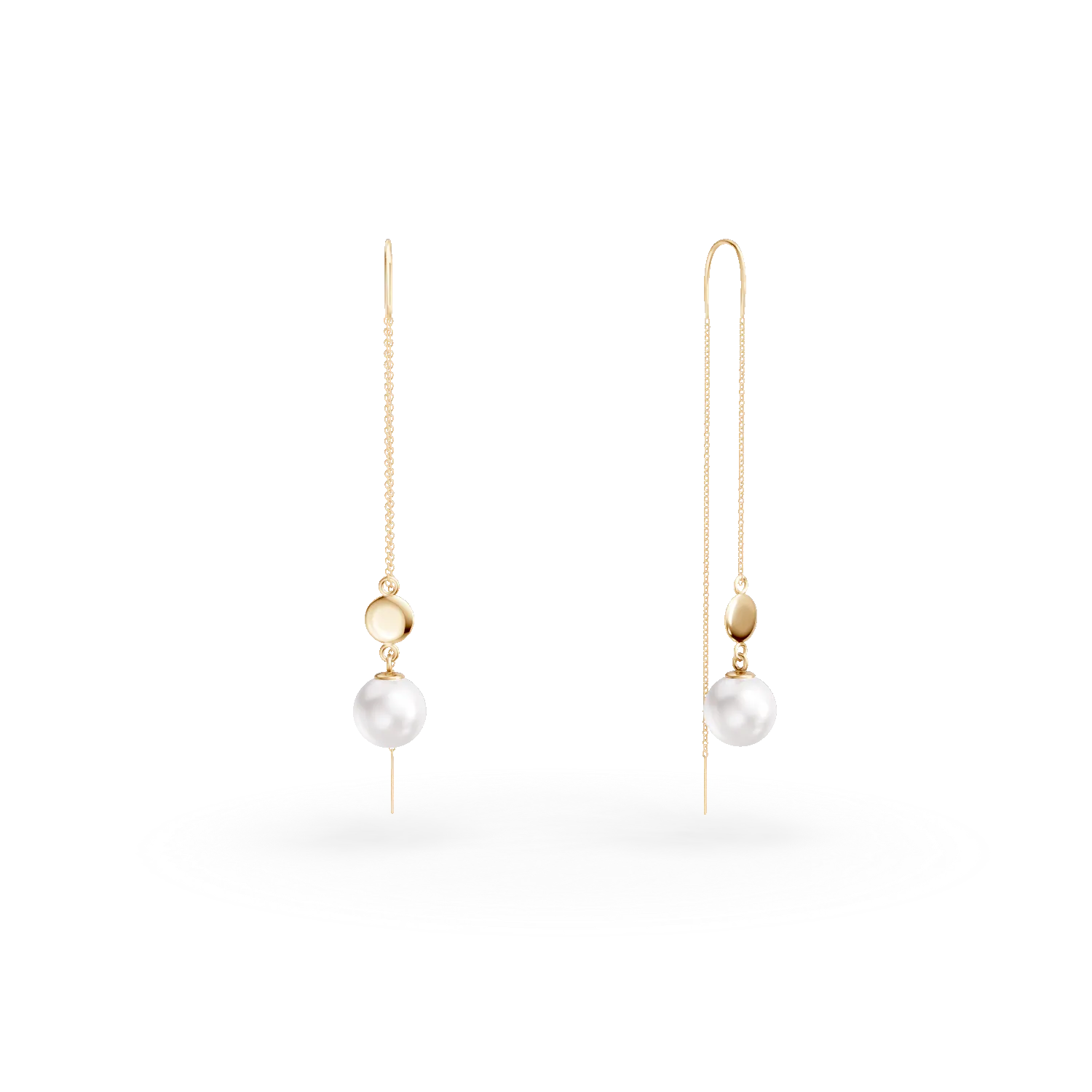 Yellow gold long earrings with 0.9ct fresh water pearls